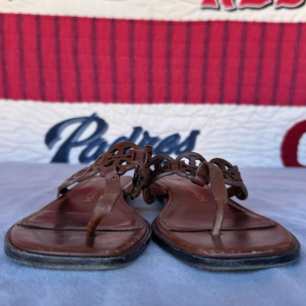 Size 8m - Tory Burch  Tiny Miller 10mm Thong‎ Sandals Burnt Cuoio Brown Leather